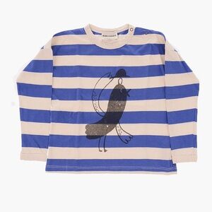 Bobo Choses Blue and Beige tie-dye Striped Shirt with Bird Print